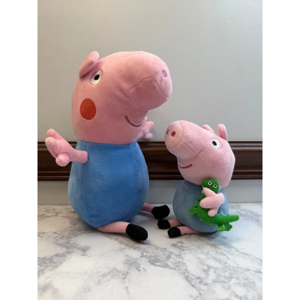Ty Peppa Pig George Pig Plush Set of 2 Bananas and George w/ Dinosaur Pink Blue